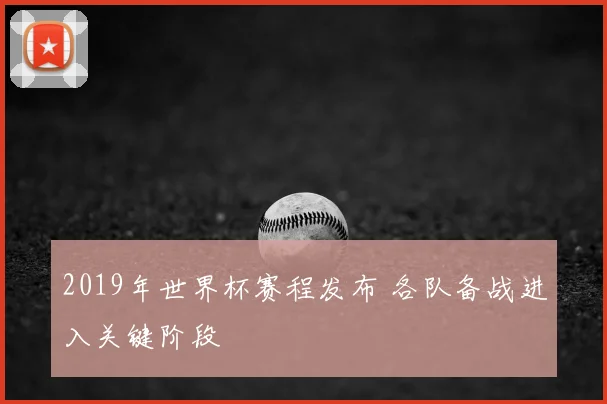2019年世界杯赛程发布 各队备战进入关键阶段